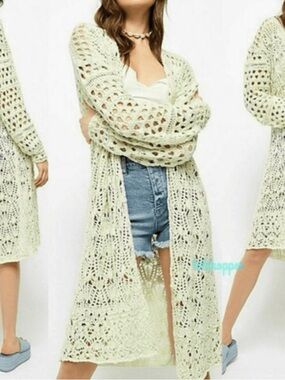 Free People -Honey Dew/Mint Open-Knit Crochet Cardigan